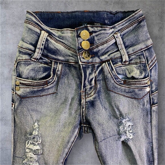 Always Friday Women's Distressed Jeans 3 Button Stretch Waist Size 0 Pants - Picture 1 of 13